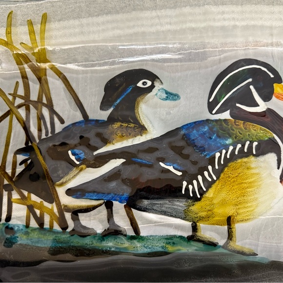 Ducks Unlimited Art Glass Tray Featuring 2 Ducks - Picture 2 of 7